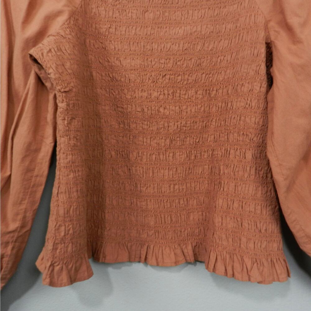 Madewell Lucie Bubble Sleeve Smocked Top Size XL Burnt Umber Style NC843 - Picture 4 of 16